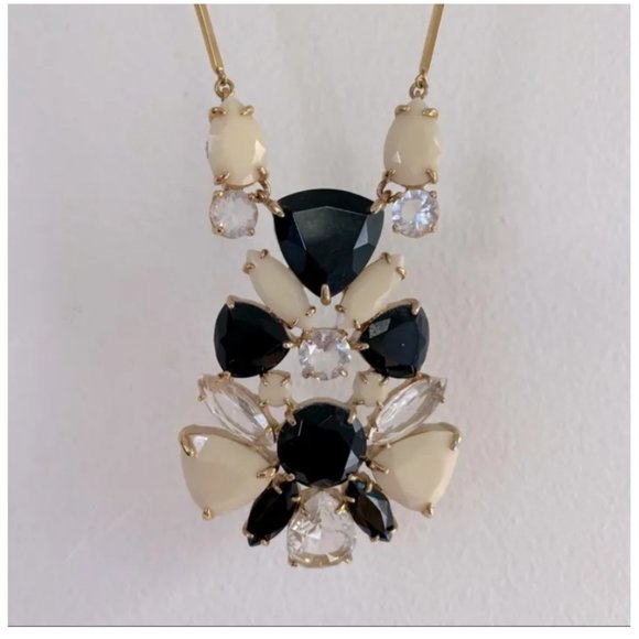 Kate Spade black cream Twinkle Lights long Statement Pendant Necklace nwot - Picture 8 of 9